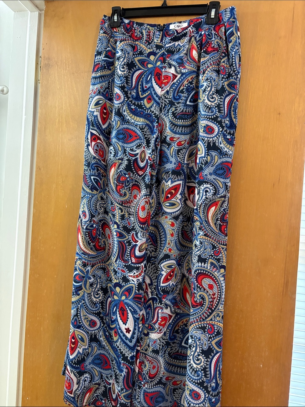 Cato Wide Leg Pants in Navy Paisley with Red & White Accents